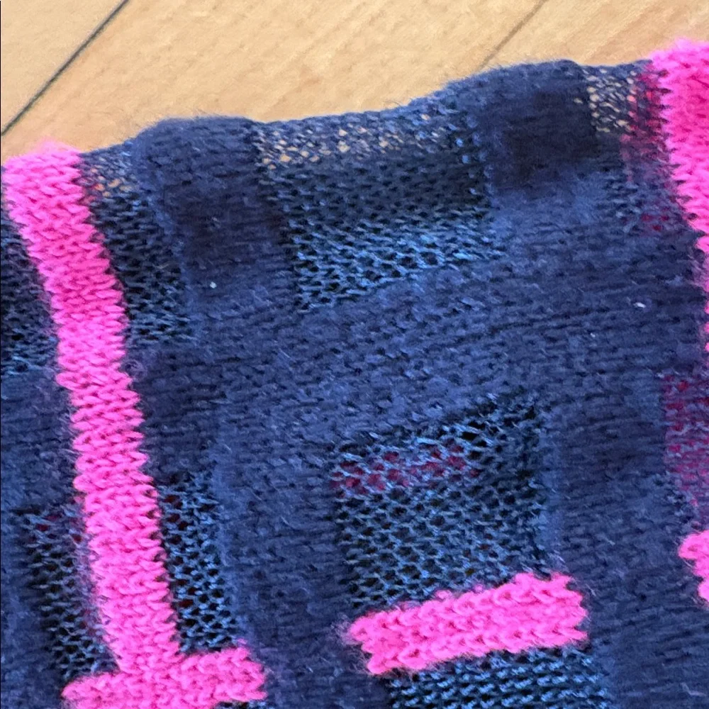 Women's Navy and Pink Sweater Lattice Sleeve Estaban Cortazar - Picture 6 of 11